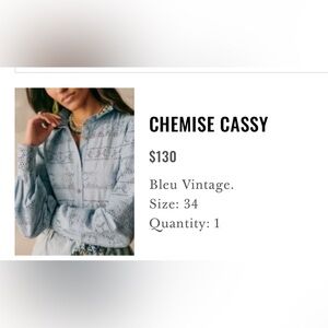 Sezane Cassy Shirt Bleu Vintage. - Size 34